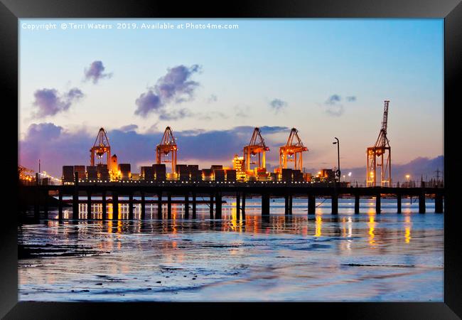 Southampton Container Port at Sunset Framed Print by Terri Waters