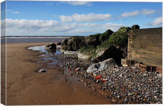 The Sand and Rocks of Cleveleys Beach Blackpool Canvas Print by JEAN FITZHUGH