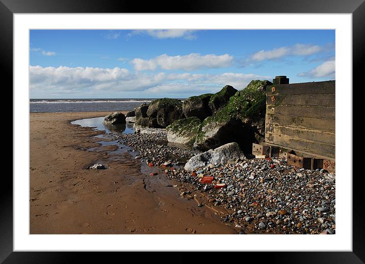 The Sand and Rocks of Cleveleys Beach Blackpool Framed Mounted Print by JEAN FITZHUGH