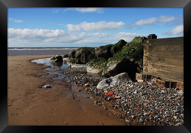 The Sand and Rocks of Cleveleys Beach Blackpool Framed Print by JEAN FITZHUGH