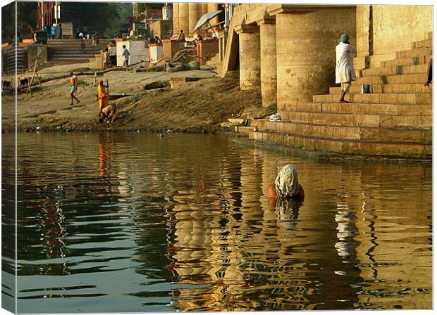 Bathing in the Ganges Canvas Print by Serena Bowles
