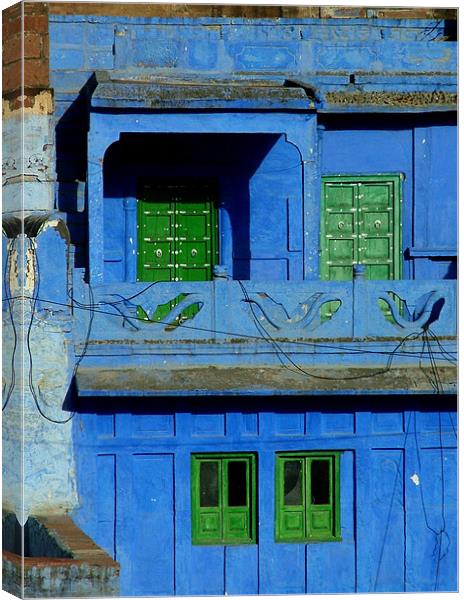 Blue House Green Windows, Jodhpur, Rajisthan, Indi Canvas Print by Serena Bowles
