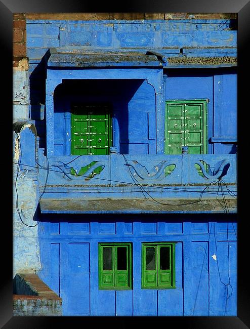 Blue House Green Windows, Jodhpur, Rajisthan, Indi Framed Print by Serena Bowles