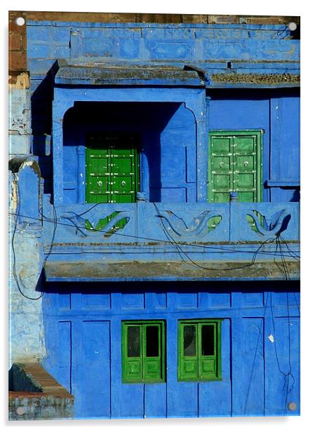 Blue House Green Windows, Jodhpur, Rajisthan, Indi Acrylic by Serena Bowles