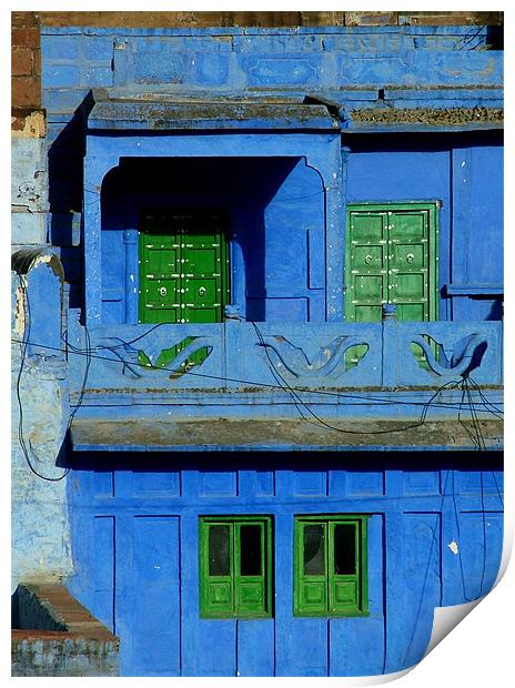 Blue House Green Windows, Jodhpur, Rajisthan, Indi Print by Serena Bowles