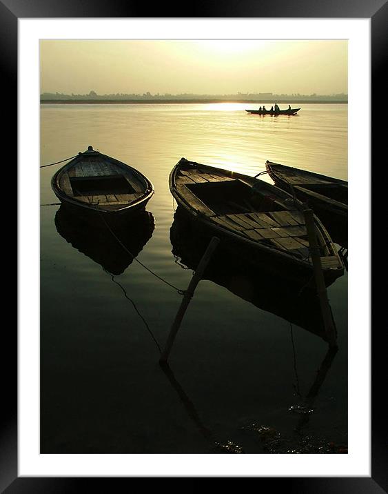 Boats on the River Ganges, Varanasi, Uttar Pradesh Framed Mounted Print by Serena Bowles