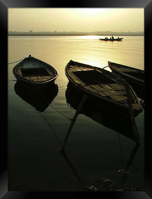 Boats on the River Ganges, Varanasi, Uttar Pradesh Framed Print by Serena Bowles