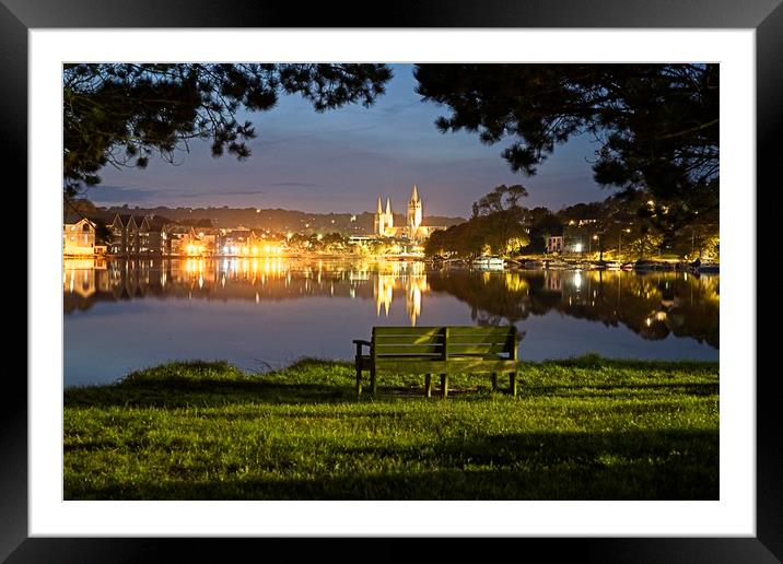 Truro Cathedral over the river at night Framed Mounted Print by Paul Cooper