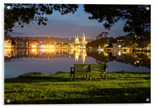 Truro Cathedral over the river at night Acrylic by Paul Cooper