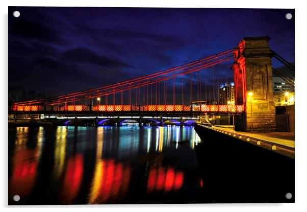South Portland Street Suspension Bridge At Night Acrylic by Ronnie Reffin