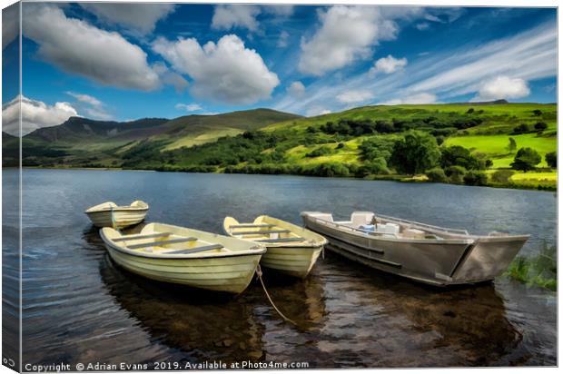 Nantlle Uchaf Boats Wales Canvas Print by Adrian Evans