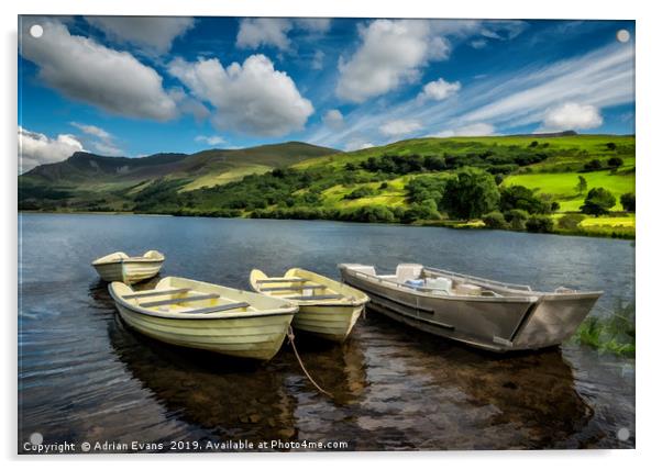 Nantlle Uchaf Boats Wales Acrylic by Adrian Evans
