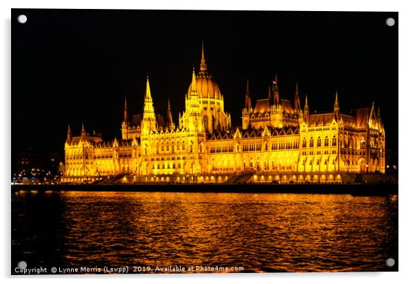 Budapet Parliament Buildings at night Acrylic by Lynne Morris (Lswpp)