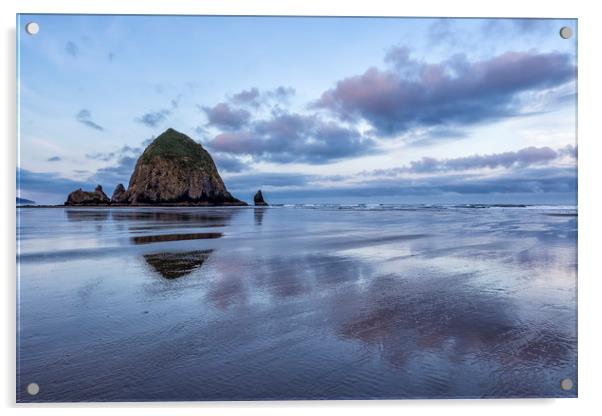 Haystack Rock at Low Tide in Early Morning Acrylic by Belinda Greb