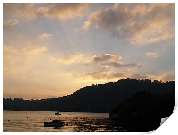 Sunset on Windermere Print by William Coulthard
