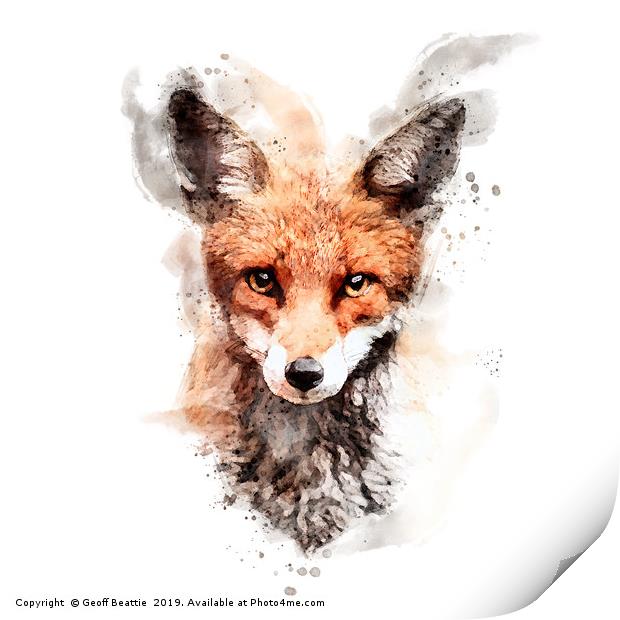 Red fox in watercolour Print by Geoff Beattie
