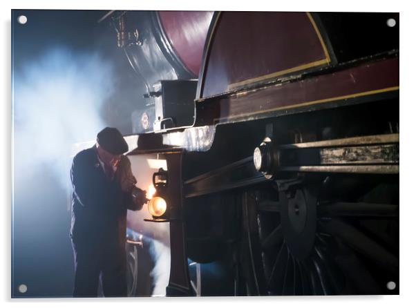 Railway worker lubrication a Midland Railway 1000  Acrylic by Philip Enticknap