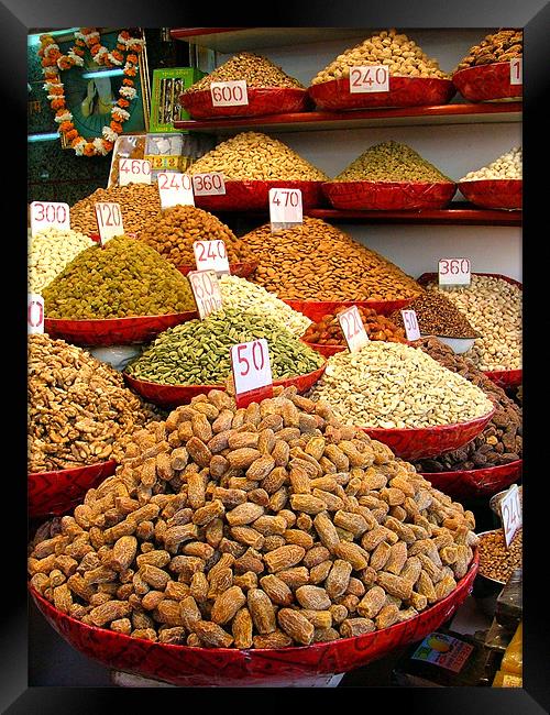 Dried Nuts and Spices For Sale Framed Print by Serena Bowles