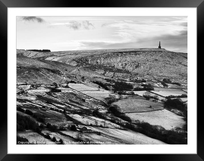 snow covered landscape with fields and moors near stoodley pike in west yorkshire. Framed Mounted Print by Philip Openshaw