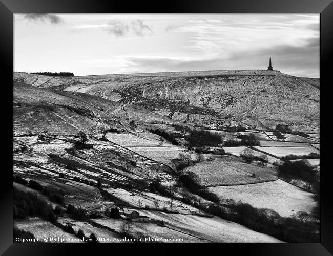 snow covered landscape with fields and moors near stoodley pike in west yorkshire. Framed Print by Philip Openshaw