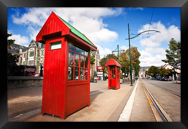 Red Telephone Boxes in Christchurch, New Zealand Framed Print by Stephen Mole