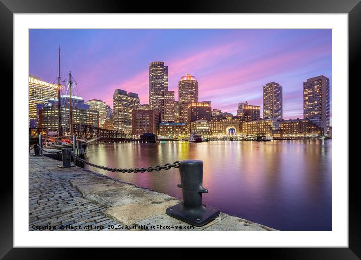 Boston Skyline Sunset Framed Mounted Print by Martin Williams