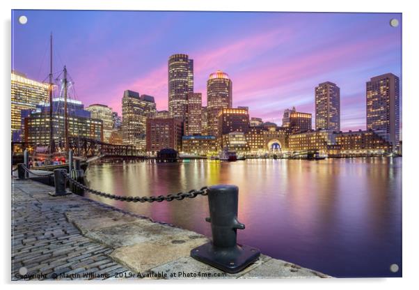 Boston Skyline Sunset Acrylic by Martin Williams