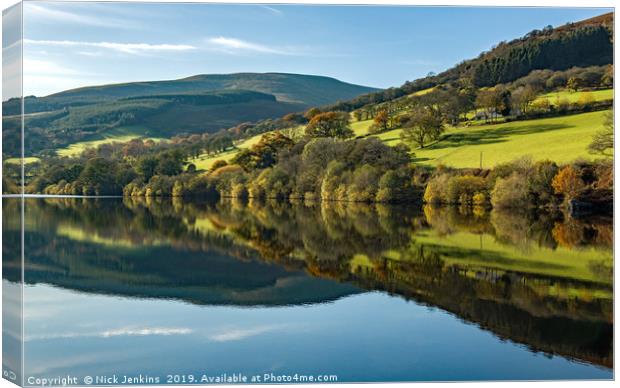 Reflections on Talybont Reservoir Brecon Beacons Canvas Print by Nick Jenkins