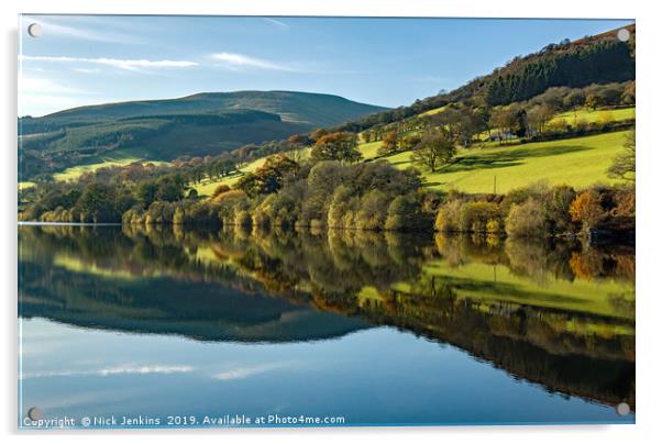 Reflections on Talybont Reservoir Brecon Beacons Acrylic by Nick Jenkins
