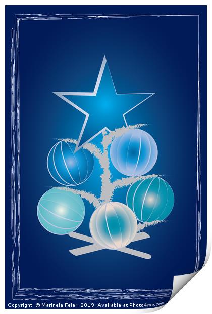 Blue Christmas tree Print by Marinela Feier