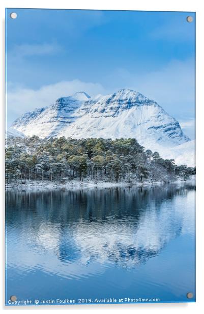 Liathach from Loch Clair, Winter Acrylic by Justin Foulkes