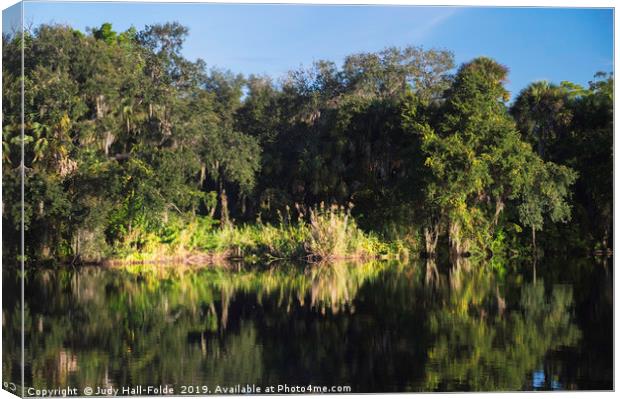 Reflections on the Caloosahatchee River Canvas Print by Judy Hall-Folde