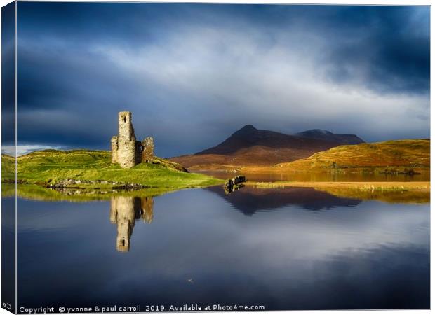 Ardvreck Castle reflections, Lochinver, Scotland Canvas Print by yvonne & paul carroll