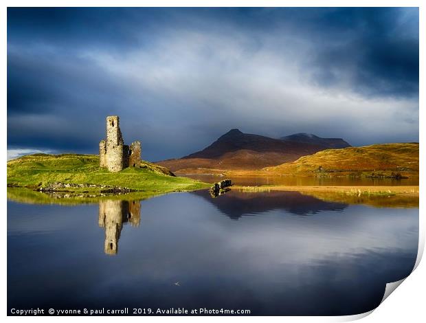 Ardvreck Castle reflections, Lochinver, Scotland Print by yvonne & paul carroll