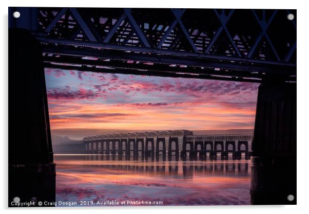 Tay Rail Bridge Sunrise Reflections - Dundee City Acrylic by Craig Doogan
