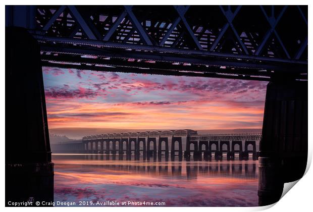 Tay Rail Bridge Sunrise Reflections - Dundee City Print by Craig Doogan