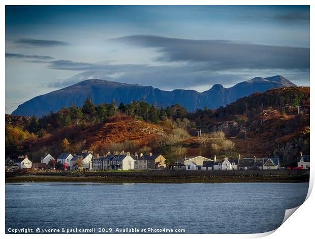 Lochinver village with Quinag rising behind it Print by yvonne & paul carroll