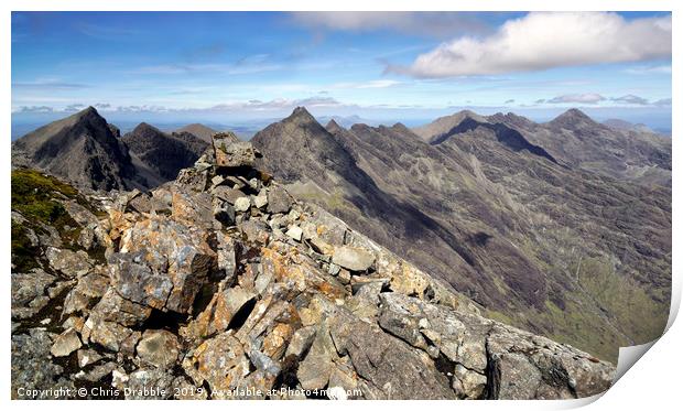 Along the Cuillin ridge to Sgurr nan Gillean       Print by Chris Drabble