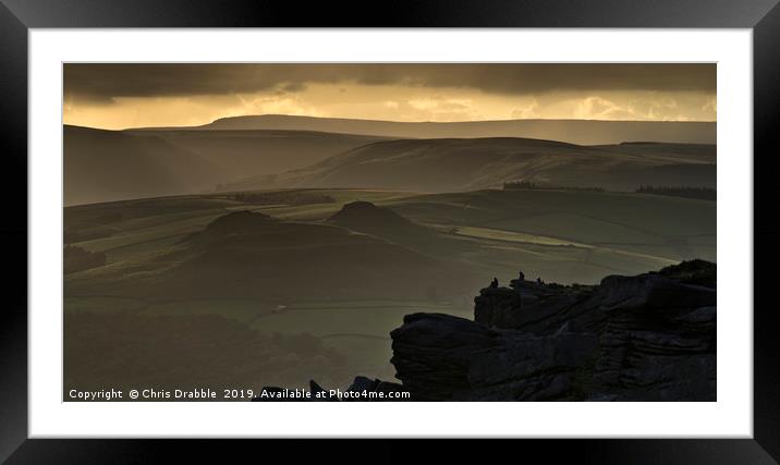 Bamford Edge at sunset, the Peak District, England Framed Mounted Print by Chris Drabble