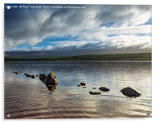 Loch Morlich Stones Acrylic by Reg K Atkinson