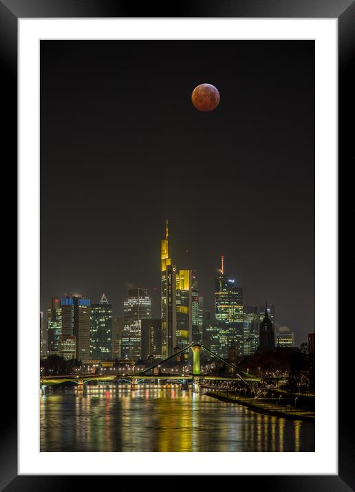 Bloodmoon over  Frankfurt Framed Mounted Print by Thomas Schaeffer