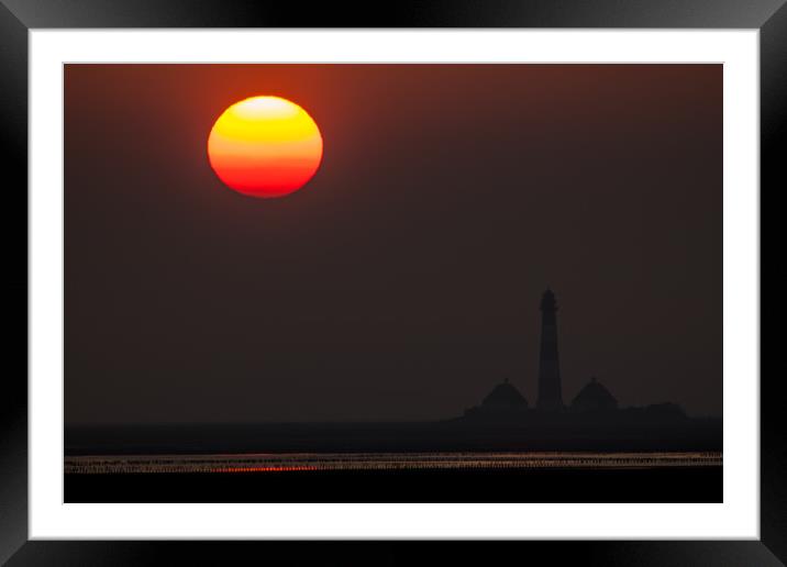 Westerhever Lighthouse at sunset Framed Mounted Print by Thomas Schaeffer