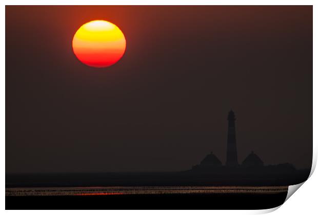 Westerhever Lighthouse at sunset Print by Thomas Schaeffer