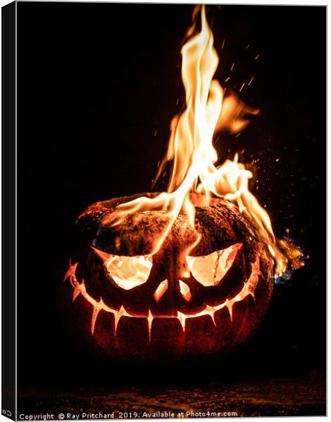 Pumpkin On Fire Canvas Print by Ray Pritchard