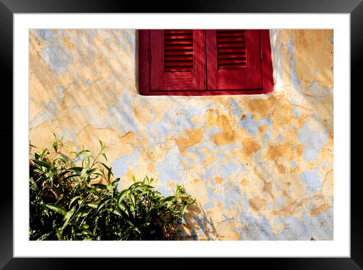 Red shutters, Athens. Framed Mounted Print by John Robertson