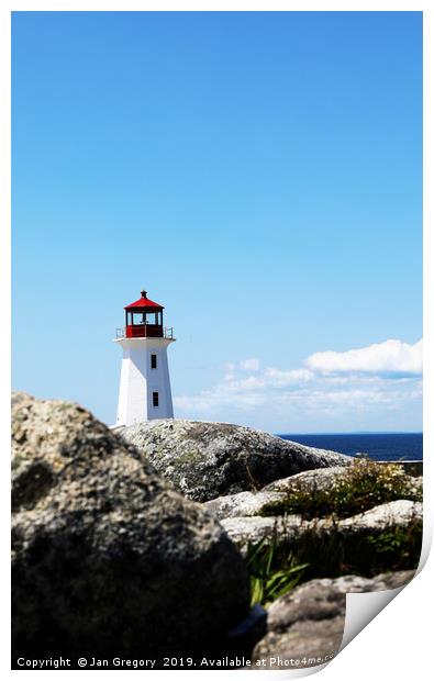 Lighthouse at Peggys Cove Print by Jan Gregory