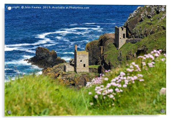 Crowns Mine at Botallack ex-tin mine in Cornwall,  Acrylic by John Keates