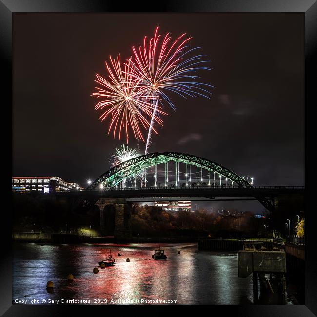 Fireworks over the Bridge Framed Print by Gary Clarricoates