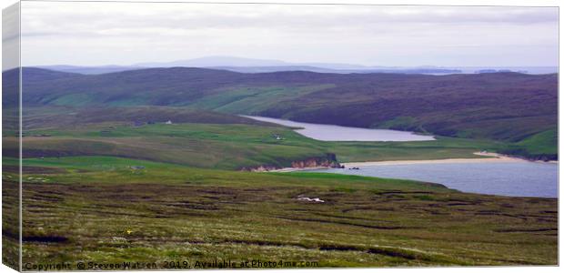The Loch of Cliff and Burra Voe  Canvas Print by Steven Watson