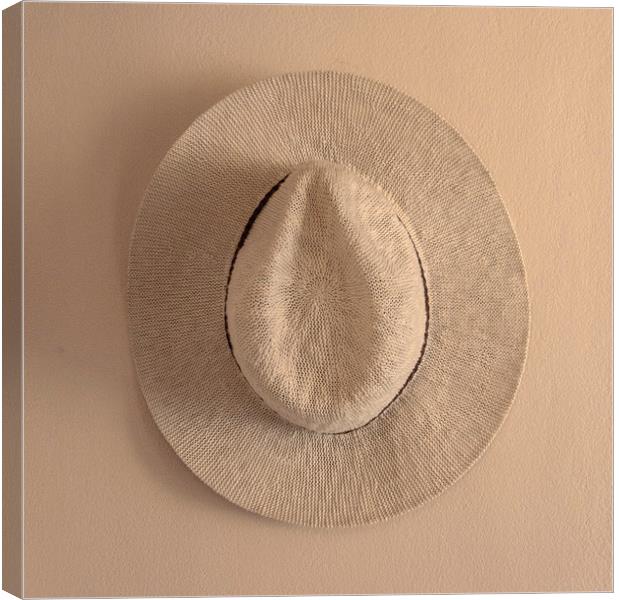 Hat hanging on wall Canvas Print by David Bigwood